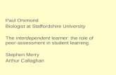 Paul Orsmond Biologist at Staffordshire University The interdependent learner: the role of peer-assessment in student learning. Stephen Merry Arthur Callaghan.