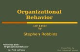 Organizational Behavior PowerPoint by Prof. Jahanzaib Yousaf 12th Edition by Stephen Robbins Reference Book: Organizational Behavior by- Fred Luthans.