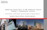 Reducing Stock-Outs in MD Anderson Cancer Center’s Outpatient Clinics David Bivens, Caitlin Byler, Rachel Douglas, & Kaycee Wilson Speaker: Kaycee Wilson,