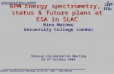 BPM Energy spectrometry, status & future plans at ESA in SLAC Bino Maiheu University College London Yerevan Collaboration Meeting 23-27 October 2006 Yerevan.