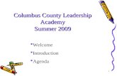1 Columbus County Leadership Academy Summer 2009  Welcome  Introduction  Agenda.