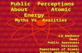S.K. Malhotra Head, Public Awareness Division, Department of Atomic Energy skm@dae.gov.in Public Perceptions About Atomic Energy Myths Vs. Realities Public.