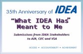 First Name Last Name Organization. “What IDEA Has Meant to Me” Submissions from IDEA Stakeholders to AIR, CEC and VSA to AIR, CEC and VSA.
