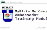 MyPlate On Campus Ambassador Training Module United States Department of Agriculture Center for Nutrition Policy and Promotion USDA is an equal opportunity.