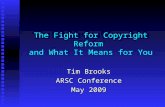 The Fight for Copyright Reform and What It Means for You Tim Brooks ARSC Conference May 2009.