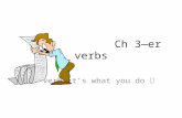 Ch 3—er verbs verb…it’s what you do. Conjugating –er verbs 1.Drop the –er like it’s 2. This is your stem. 3.Add the appropriate endings! parler je nous.