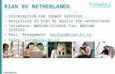 CONFIDENTIAL RIAN BV NETHERLANDS  DISTRIBUTION FOR TOOWAY SERVICES  Bergstraat 25 5581 BL Waalre the netherlands  Telephone: 003140-2213656 Fax: 003140-2216122.