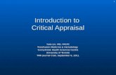 1 Introduction to Critical Appraisal Yulia Lin, MD, FRCPC Transfusion Medicine & Hematology Sunnybrook Health Sciences Centre University of Toronto TMR.