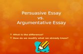 Persuasive Essay vs. Argumentative Essay  What is the difference?  How do we modify what we already know?