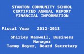 STANTON COMMUNITY SCHOOL CERTIFIED ANNUAL REPORT FINANCIAL INFORMATION Fiscal Year 2012-2013 Shirley Maxwell, Business Manager Tammy Boyer, Board Secretary.
