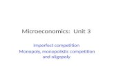 Microeconomics: Unit 3 Imperfect competition Monopoly, monopolistic competition and oligopoly.