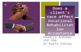 + Khadija Andrews CEP 596 Dr Kayte Conroy Does a client’s race affect Vocational Rehabilitation Acceptance.