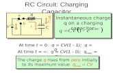 RC Circuit: Charging Capacitor R V C ++ -- a b i Instantaneous charge q on a charging capacitor: At time t = 0: q = CV(1 - 1); q = 0 At time t =  : q.