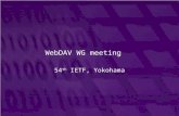 WebDAV WG meeting 54 th IETF, Yokohama. Agenda  10 min agenda bashing  20 min Interop plans  20 min ACL progress (last call)  60 min RFC2518bis issues.