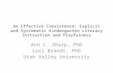 An Effective Coexistence: Explicit and Systematic Kindergarten Literacy Instruction and Playfulness Ann C. Sharp, PhD Lori Brandt, PhD Utah Valley University.