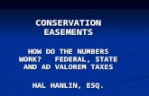 CONSERVATION EASEMENTS HOW DO THE NUMBERS WORK? FEDERAL, STATE AND AD VALOREM TAXES HAL HANLIN, ESQ.