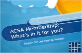 ACSA Membership: What’s in it for you? Region XV Leadership Retreat.