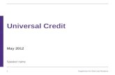Department for Work and Pensions 1 Universal Credit Speaker name May 2012.