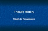 Theatre History Rituals to Renaissance. Rituals - 38,000-5000 BC Oldest form of expression – storytelling Used masks, costumes, and visual art Begins.