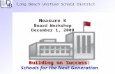 L ong Beach Unified School District Building on Success: Schools for the Next Generation Measure K Board Workshop December 1, 2008.