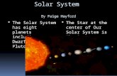 Solar System By Paige Hayford TThe Solar System has eight planets including one Dwarf planet, Pluto. TThe Star at the center of Our Solar System is.