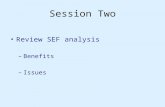 Session Two Review SEF analysis –Benefits –Issues.