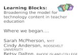 Learning Blocks: Broadening the model for technology content in teacher education Where we began…. Sarah McPherson, NYIT Cindy Anderson, ROOSEVELT UNIVERSITY.
