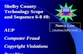 Shelby County Technology Scope and Sequence 6-8 #8: AUP Computer Fraud Copyright Violations Penalties Nancy Law Columbiana Middle School.