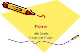 ForceForce 8th Grade Force and Motion. Force When you push on an object, you are exerting a force on that object. Force: a pushing interaction between.