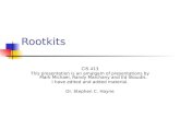 Rootkits CIS 413 This presentation is an amalgam of presentations by Mark Michael, Randy Marchany and Ed Skoudis. I have edited and added material. Dr.