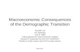 Data from Macroeconomic Consequences of the Demographic Transition Ronald Lee UC Berkeley July 9, 2008 Talk prepared for Rand Summer Institute Research.