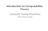 1 Introduction to Computability Theory Lecture8: Turing Machines Prof. Amos Israeli.