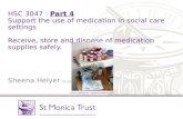 HSC 3047 : Part 4 Support the use of medication in social care settings Receive, store and dispose of medication supplies safely. Sheena Helyer 01.2013.