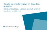 Youth unemployment in Sweden and EU Sara Andersson, Labour market analyst Stockholm, April 25, 2013.