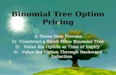 Binomial Tree Option Pricing A Three Step Process: 1)Construct a Stock Price Binomial Tree 2)Value the Option at Time of Expiry 3)Value the Option Through.