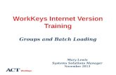 WorkKeys Internet Version Training Groups and Batch Loading Mary Lewis Systems Solutions Manager November 2013.