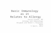 Basic Immunology as it Relates to Allergy David Sloane, MD Allergy and Immunology Brigham and Women’s Hospital NESA 5 April, 2013.