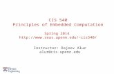 CIS 540 Principles of Embedded Computation Spring 2014 cis540/ Instructor: Rajeev Alur alur@cis.upenn.edu.