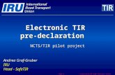 © International Road Transport Union (IRU) 2007 Page 1 Electronic TIR pre-declaration NCTS/TIR pilot project Andrea Graf-Gruber IRU Head - SafeTIR.