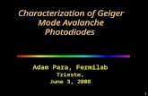 1 Characterization of Geiger Mode Avalanche Photodiodes Adam Para, Fermilab Trieste, June 3, 2008.