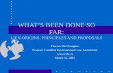WHAT’S BEEN DONE SO FAR: LIEN ORIGINS, PRINCIPLES AND PROPOSALS Theresa McClenaghan Counsel, Canadian Environmental Law Association  March 31,