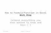 How to Formula/Function in Excel Work Shop (almost everything you ever wanted to know and less ) 11/14/2012Gregory P. Malnick.