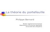 La théorie du portefeuille Philippe Bernard Master Ingénierie Economique Département dEconomie Appliquée Université Paris Dauphine.