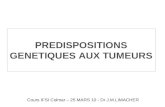 PREDISPOSITIONS GENETIQUES AUX TUMEURS Cours IFSI Colmar – 25 MARS 10 - Dr J.M.LIMACHER.