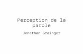 Perception de la parole Jonathan Grainger Bibliographie Segui, J. & Ferrand, L. (2000). Leçons de parole. Paris: Odile Jacob Spinelli, E. & Ferrand,
