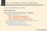 1 Cours JAVA / Y.Laborde Java : Interface Homme-Machine LES CONCEPTS de LIHM : Introduction LAWT (Abstract Window Toolkit) le package java.awt les composants.