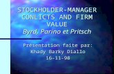 STOCKHOLDER-MANAGER CONLICTS AND FIRM VALUE Byrd, Parino et Pritsch Présentation faite par: Khady Barky Diallo 16-11-98.