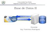 Docente: Ing. Francisco Rodríguez Base de Datos II BASEDATOS ResultadosResultados RequerimientosRequerimientos Internet Universidad San Pedro Ingeniería.
