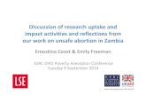 Discussion of research uptake and impact activities and reflections from our work on unsafe abortions in Zambia