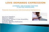 LOVE DEMANDS EXPRESSION LISTENING AND READING TOGETHER TO BETTER UNDERSTAND Towards Autonomous Communicative Competence Percorso Didattico Materia: Inglese.